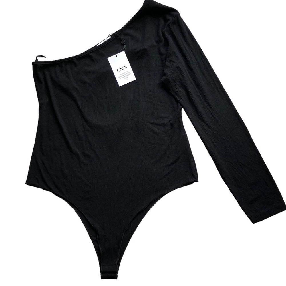 LNA Slade Heavy Rib One Shoulder Bodysuit Black Size 2X